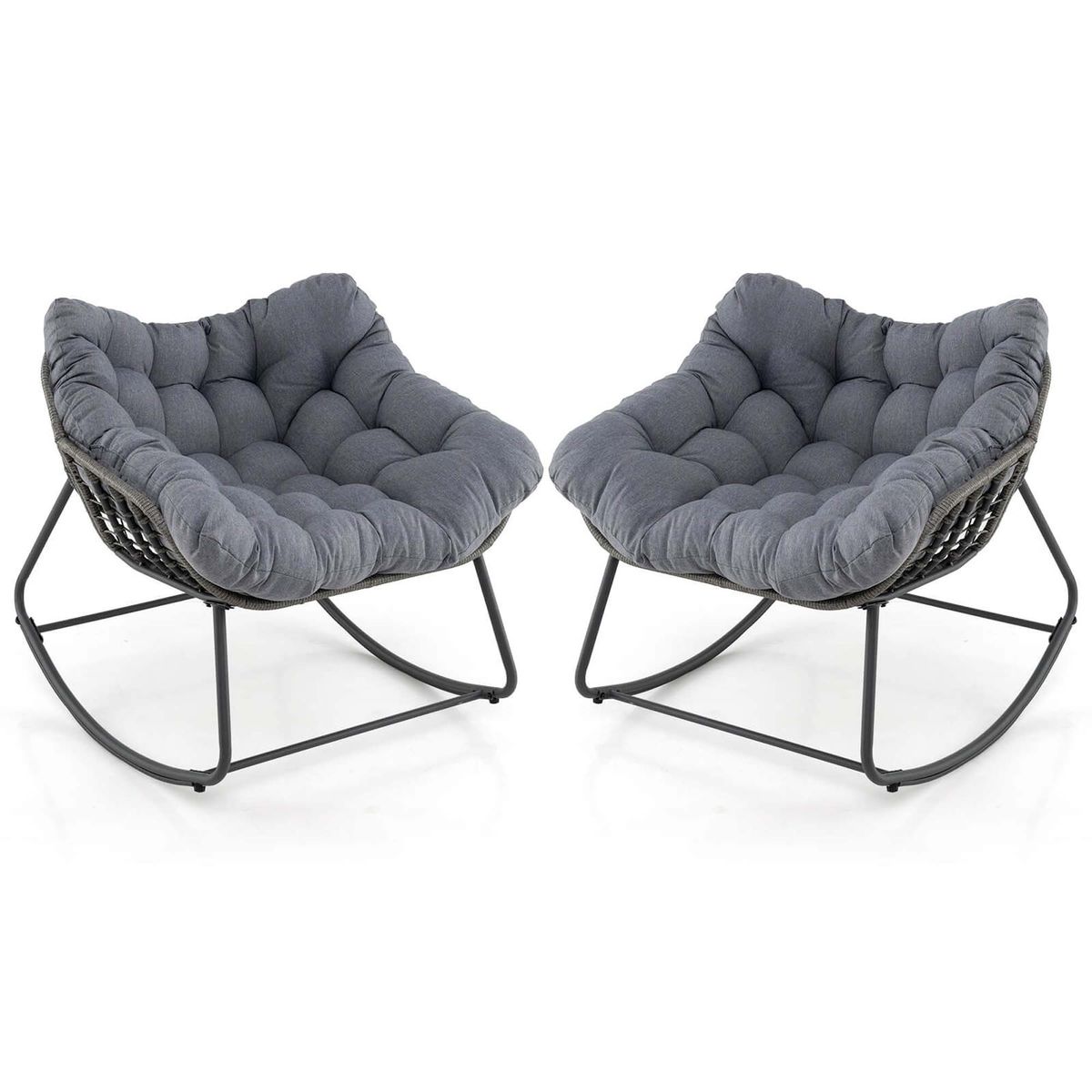 Oversized PE Wicker Patio Rocking Chair - Outdoor Rocking Chair-Gray2