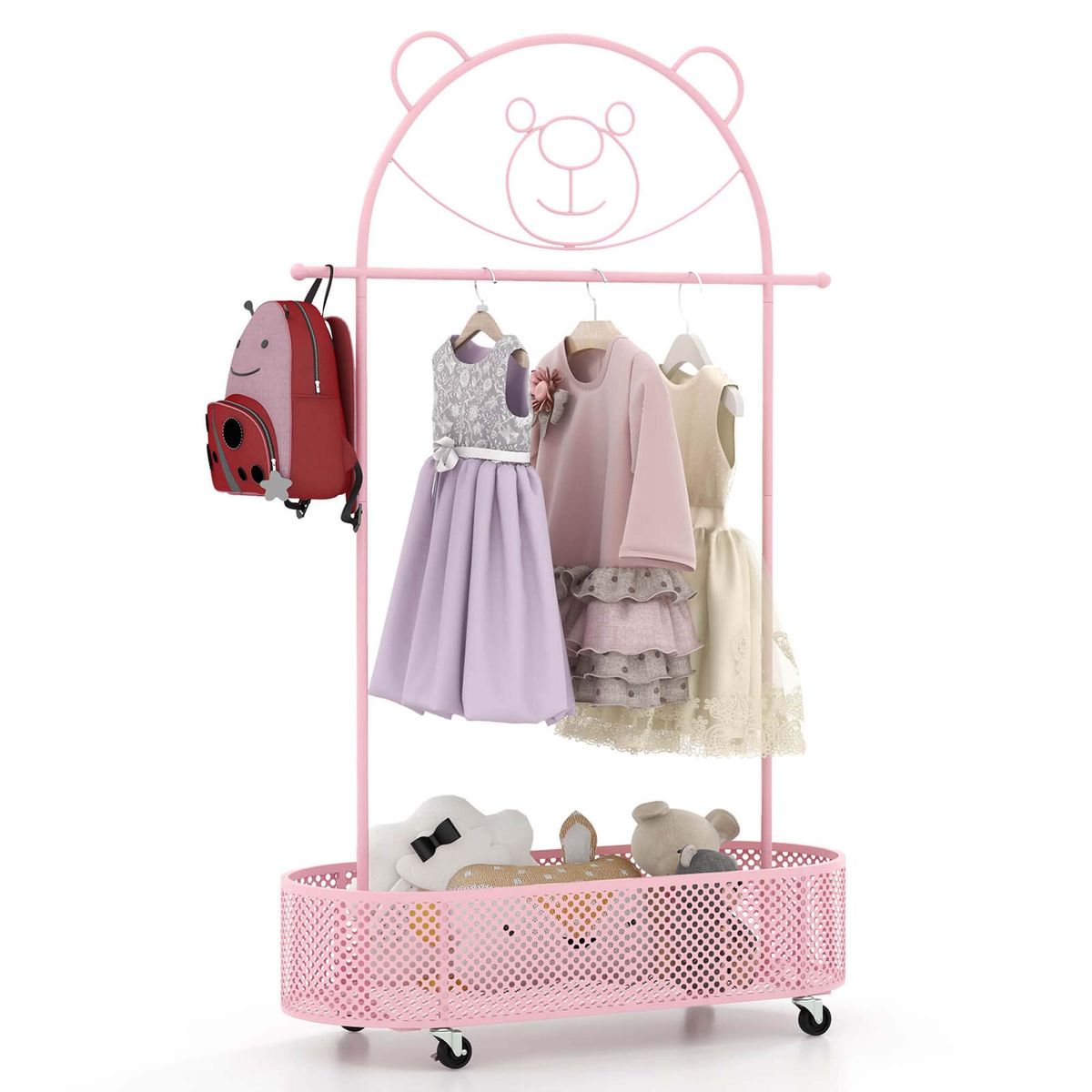 Kid Clothes Rack with 3 Adjustable Heights - Kid Clothes Rack-Pink