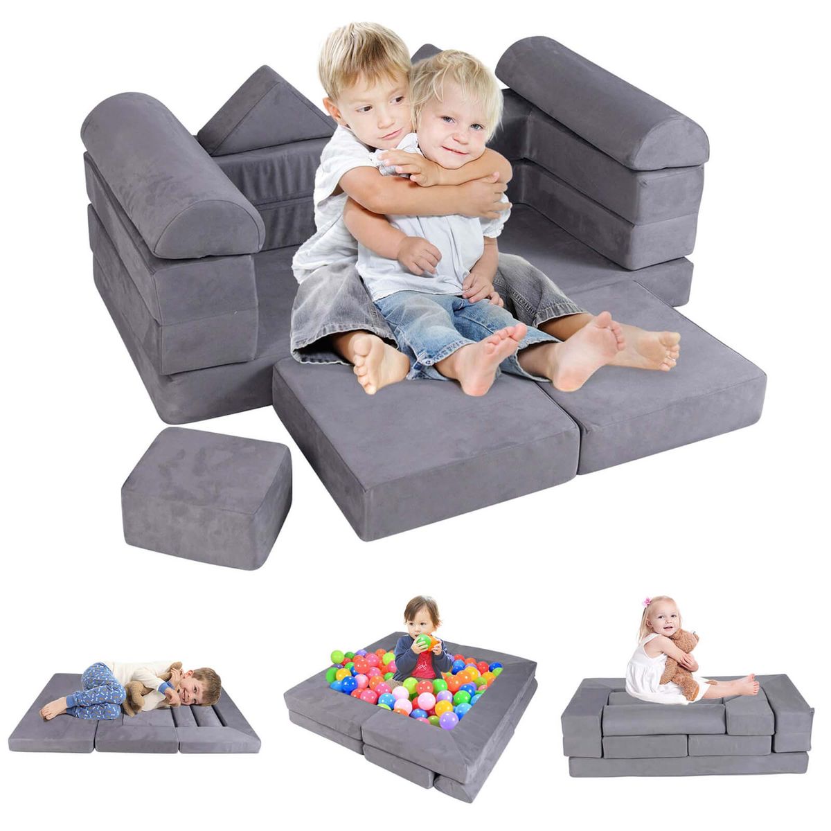 9-Piece Climb and Crawl Foam and Floor Playset - Play Set-Gray