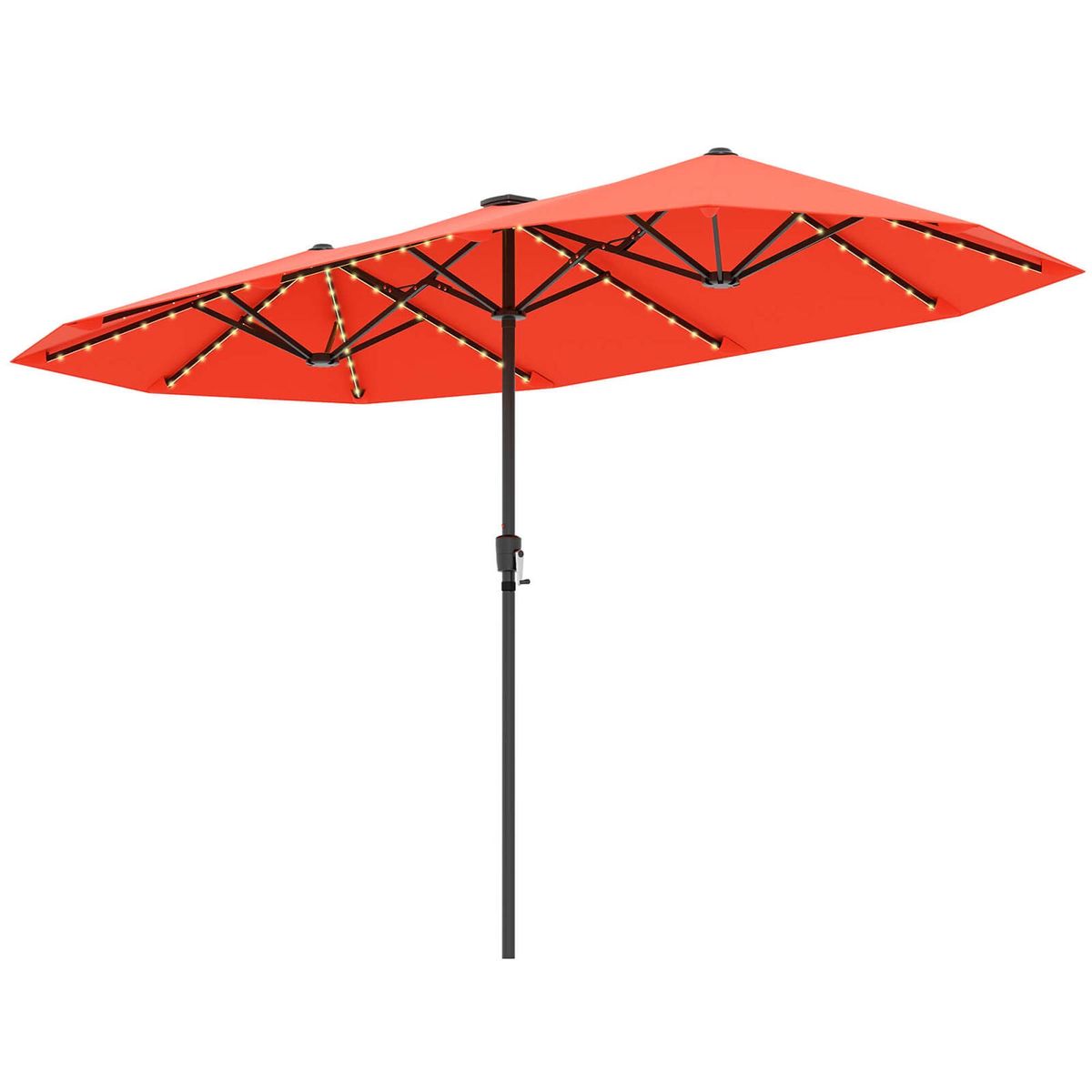 13-Foot Large Patio Umbrella with LED Solar Lights - Orange