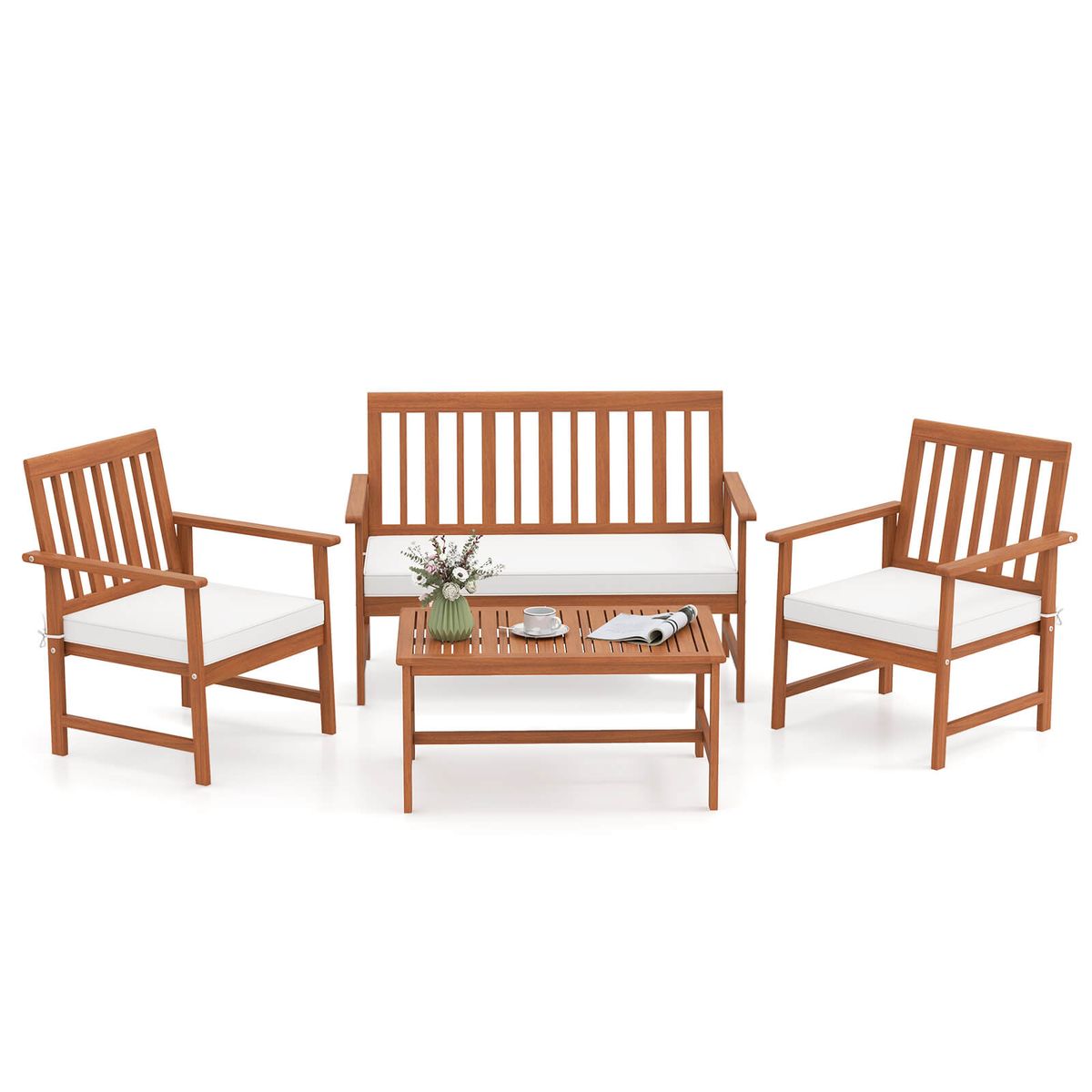 Acacia Wood Outdoor Furniture Set with Coffee Table - Patio Furniture Set-4PCS