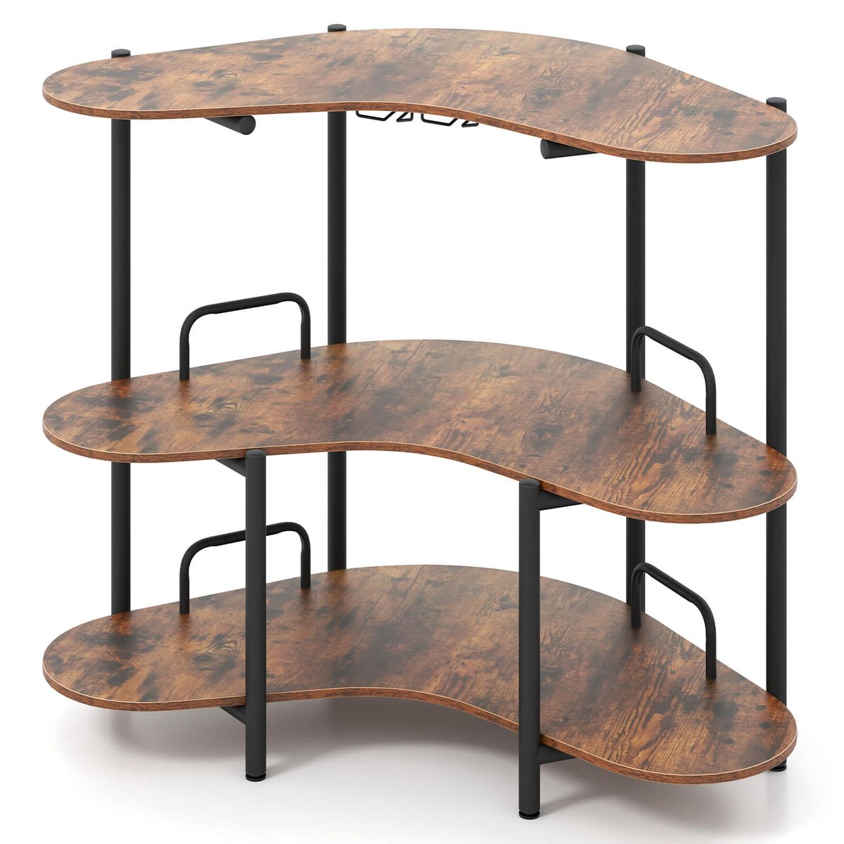 3-Tier Home Bar Unit with Stemware Racks - Shelves -Brown
