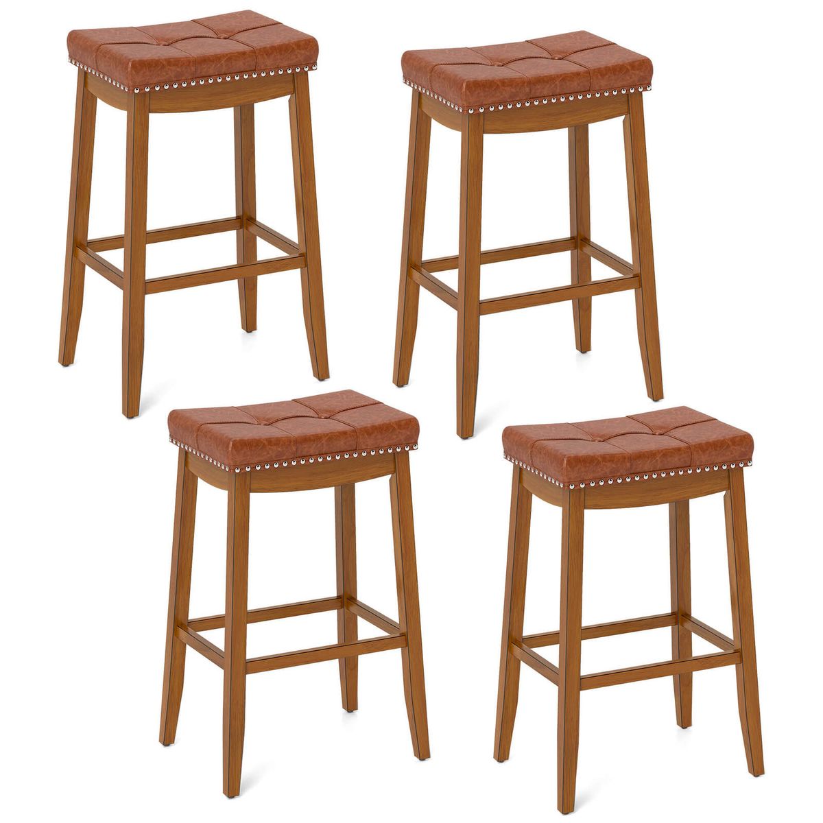 29-Inch Upholstered PU Leather Bar Stools with Saddle Seat (Set of 2/4) - 29" Bar Height Stools -4
