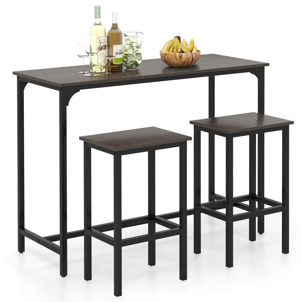 3-Piece Counter Height Table Set with with Non-Slip Footpads - Table Gray