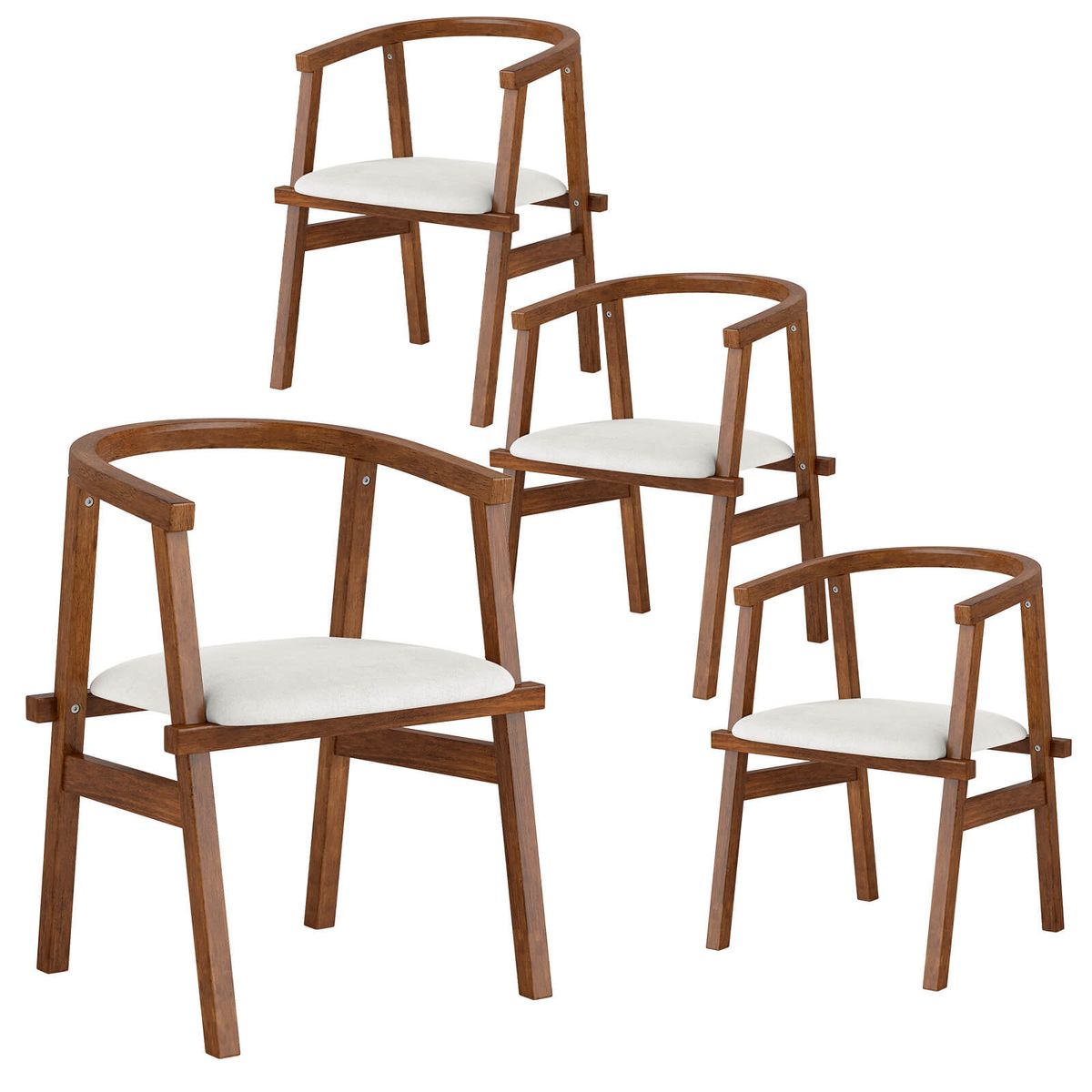 Wooden Dining Chairs with Wrap-Around Armrest - Dining Chairs-4 set