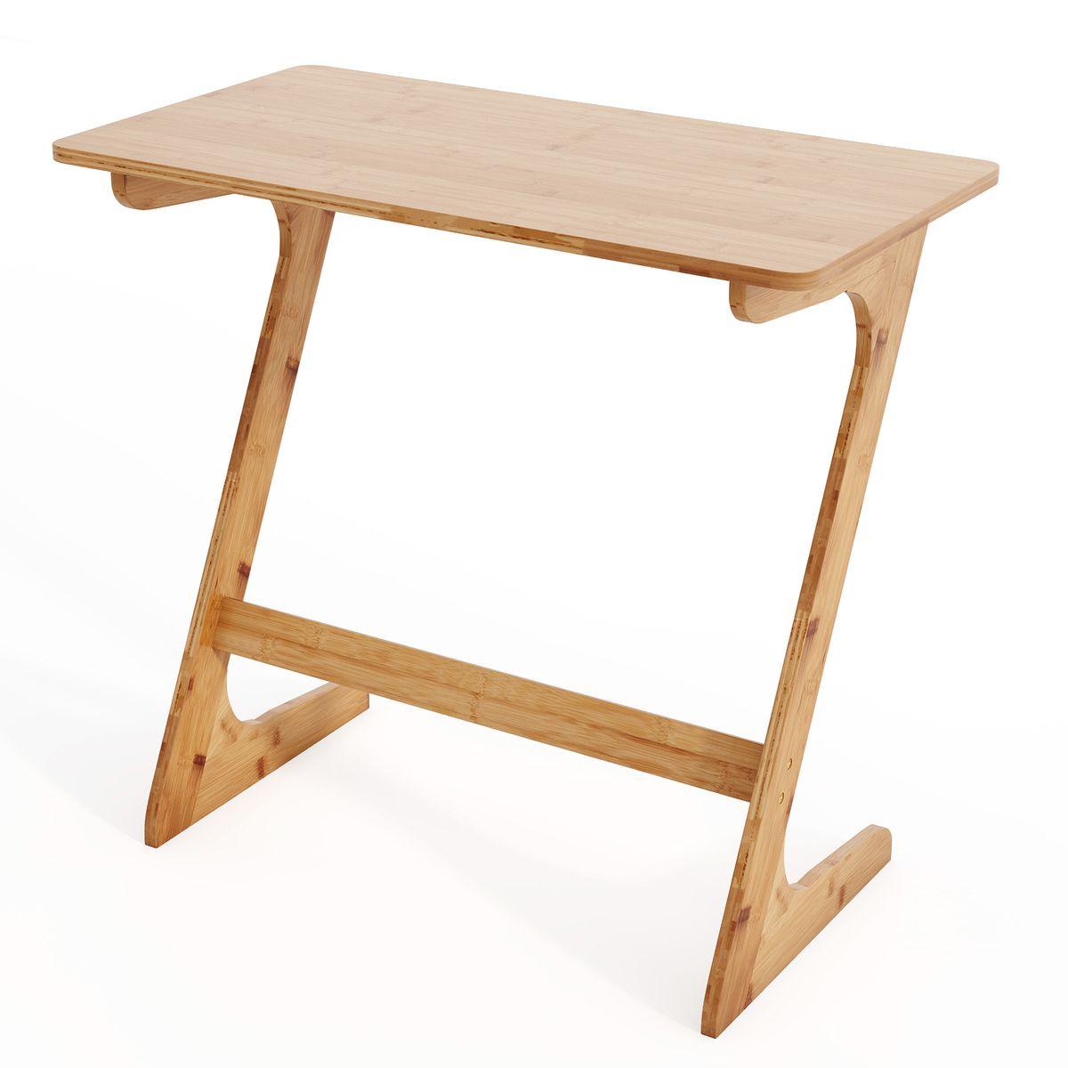 Bamboo Z-Shaped Spacious Sofa Side Table - Side Table -Natural