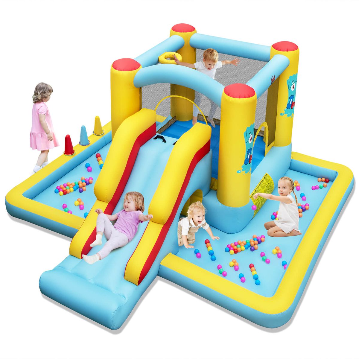 Inflatable Bounce House 7-in-1 Bouncy Castle with Slide and Tunnel (Optional Blower) - Inflatable Bounce House