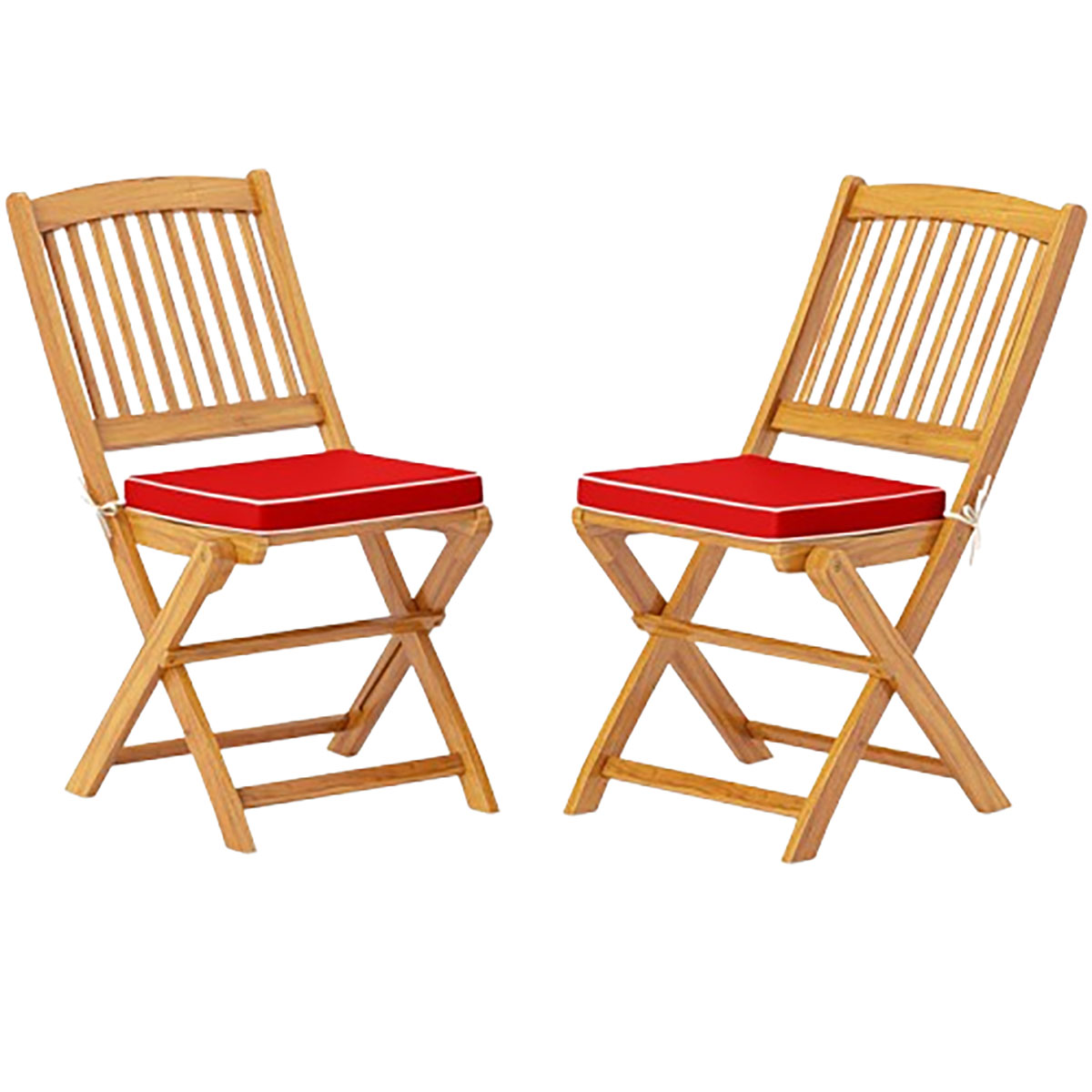 Outdoor Folding Chairs with Seat Cushions (Set of 2) - Folding Chairs -Red