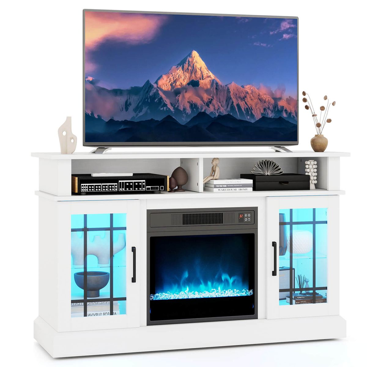 Electric Fireplace TV Stand with LED Lights and Remote - TV Stand-White