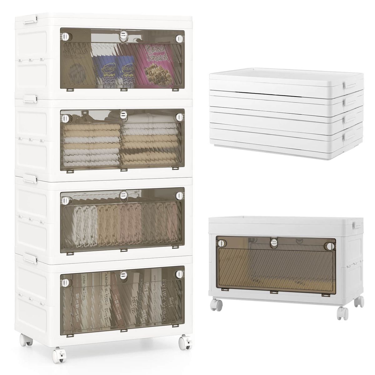 3/4-Tier Stackable Storage Bins with 33/44-Gal Collapsible Storage Boxes - Storage Bins-4Tier