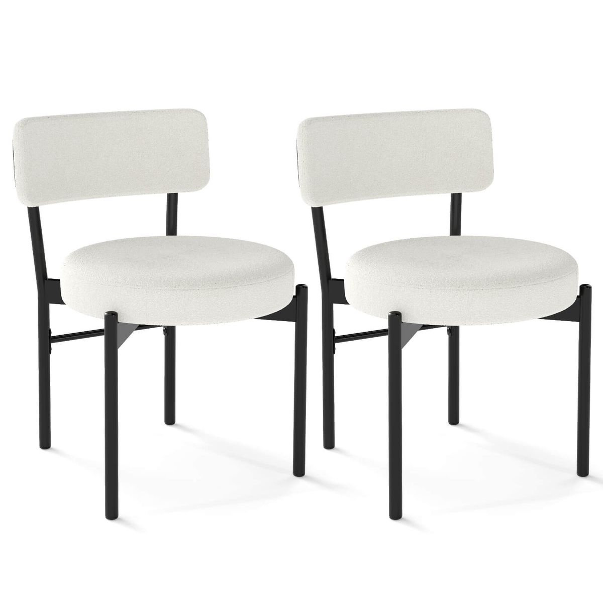 Dining Chair with Curved Back, Padded Seat, and Metal Legs (Set of 2 or 4) - White-2 Pack