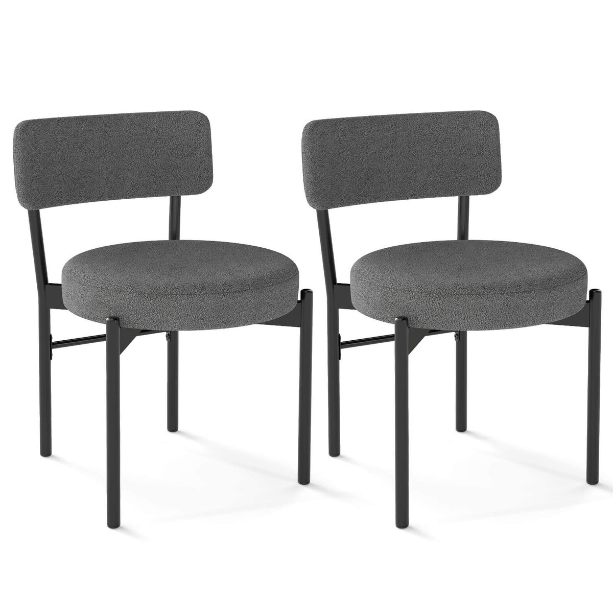 Dining Chair with Curved Back, Padded Seat, and Metal Legs (Set of 2 or 4) - Gray-2 Pack