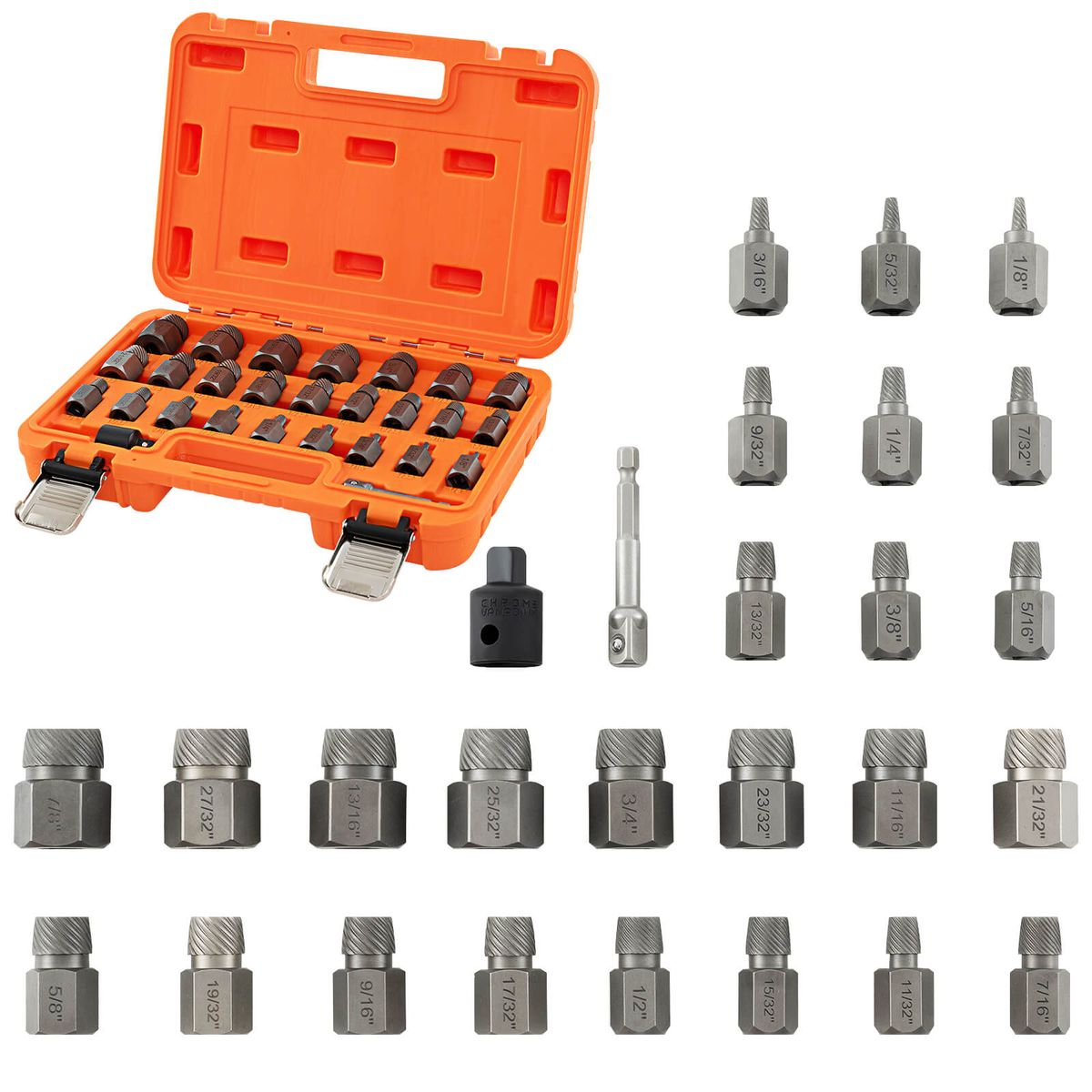 27-Piece Multi-Spline Screw Extractor Set  - Extractor Set-Orange
