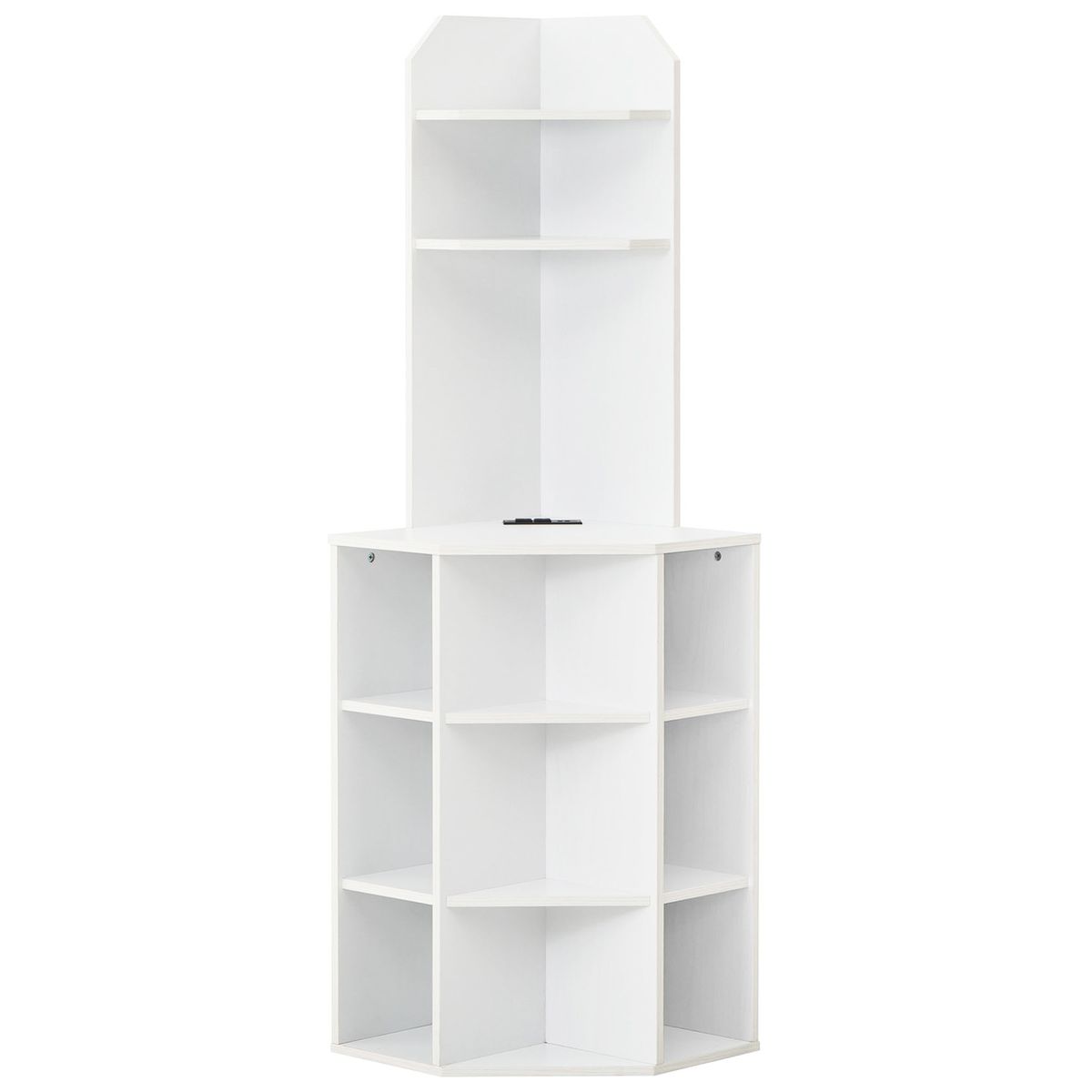 6-Tier 63" Corner Shelf with 2 USB Ports and Charging Station - Corner Shelf -White