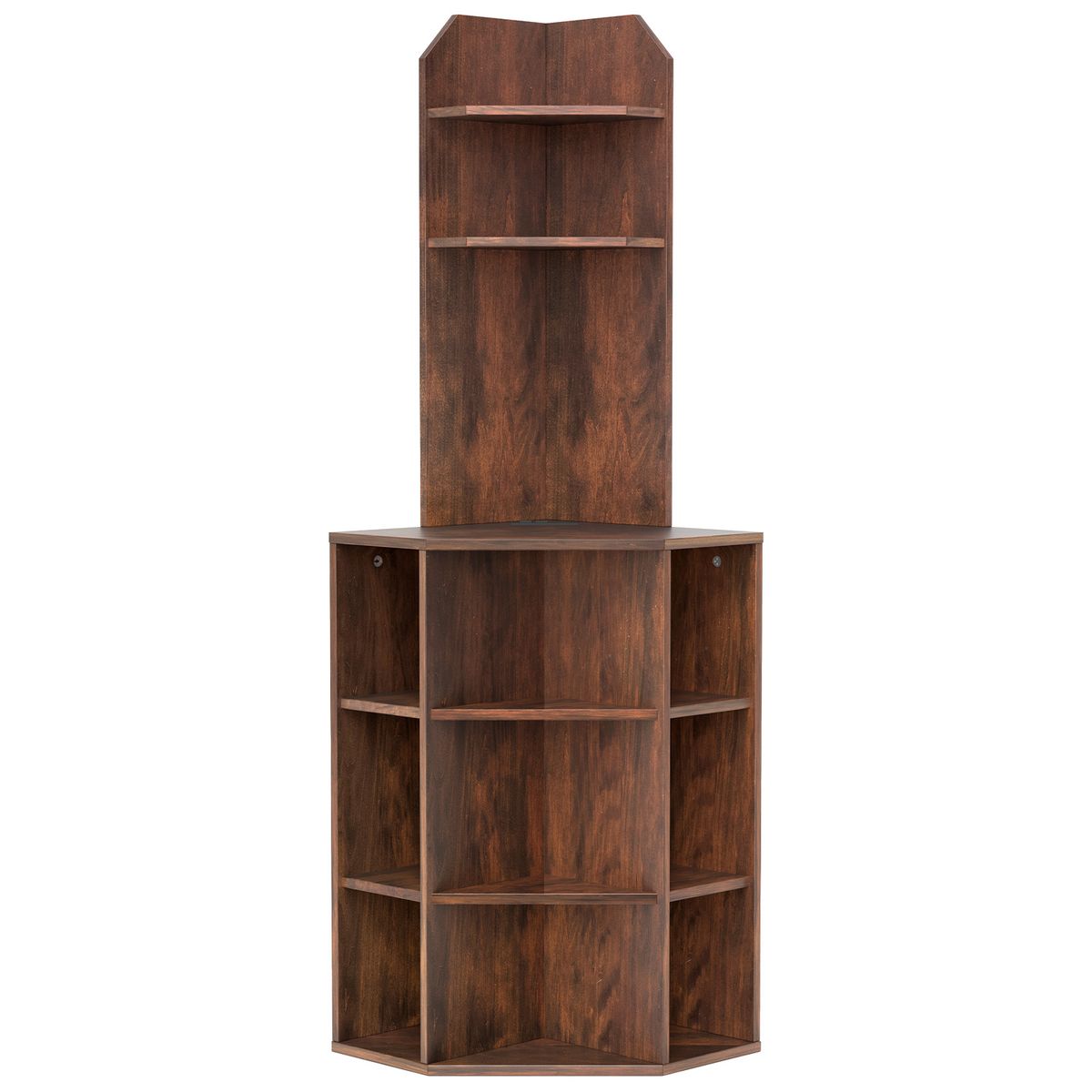 6-Tier 63" Corner Shelf with 2 USB Ports and Charging Station - Corner Shelf -Brown