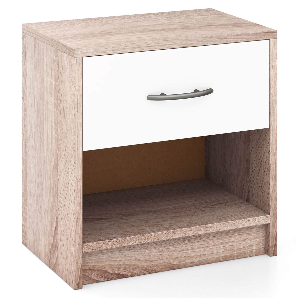 Bedside Table Nightstand with Drawer and Open Storage Shelf - Nightstand -Natural & White