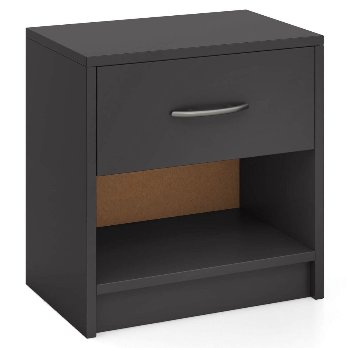 Bedside Table Nightstand with Drawer and Open Storage Shelf - Nightstand -Dark Gray