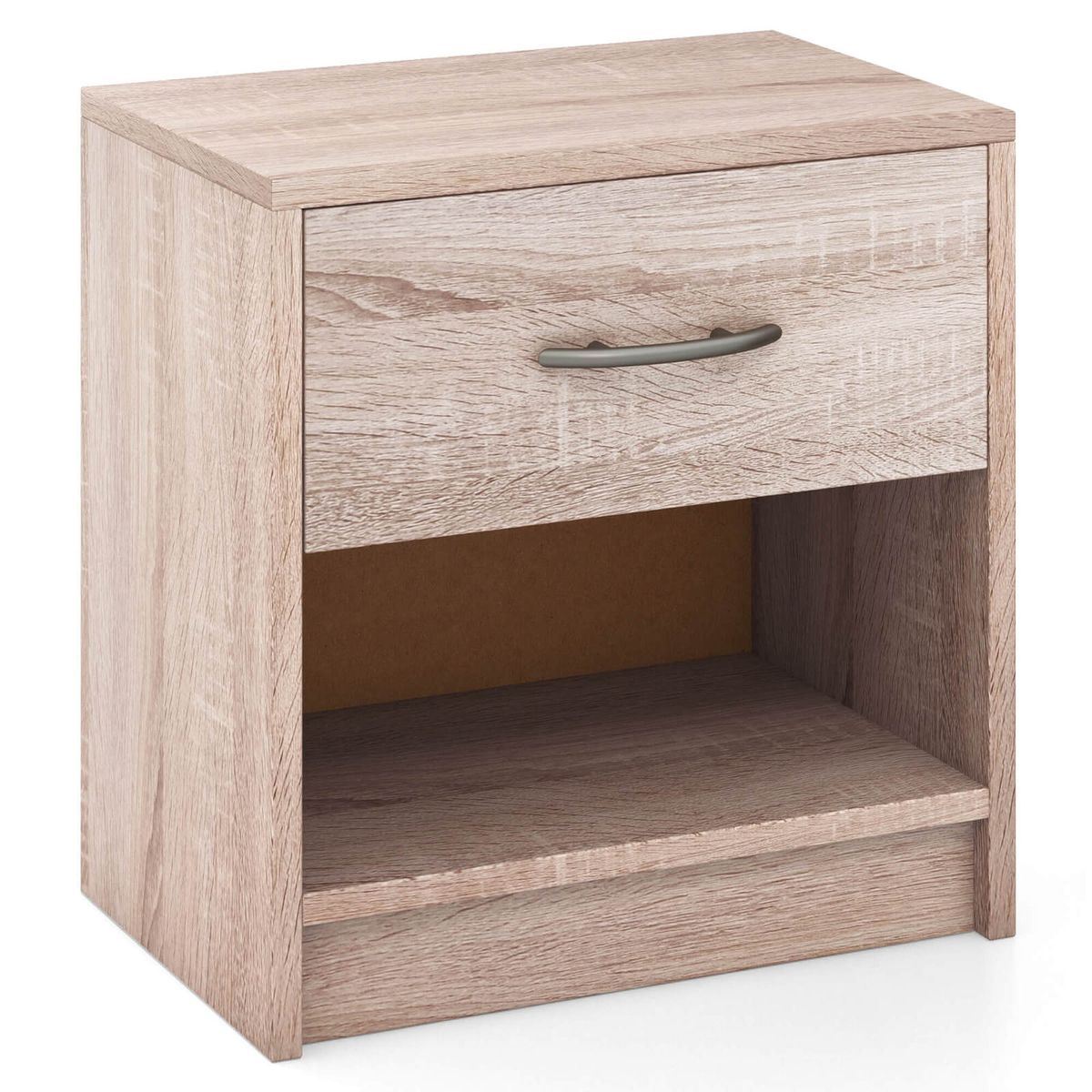 Bedside Table Nightstand with Drawer and Open Storage Shelf - Nightstand -Natural