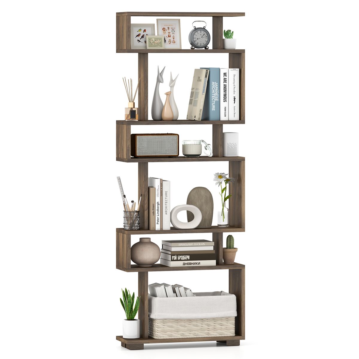 6-Tier Open Bookshelf  - Costway 1 PCS Bookcase 6-Tier Brown