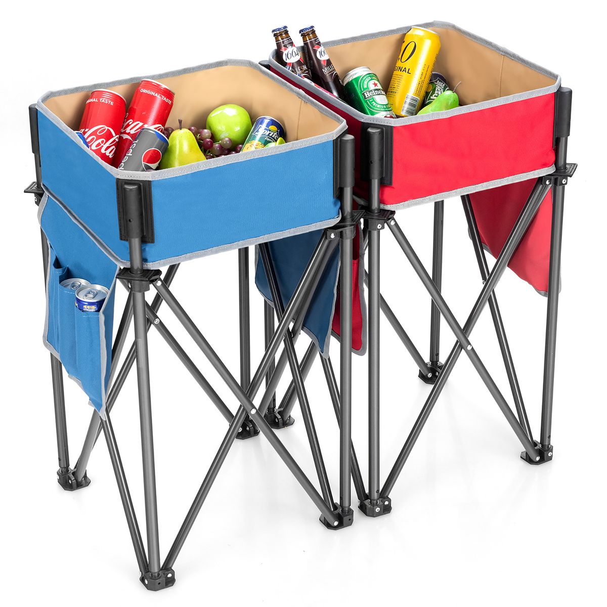 2-Piece Folding Camping Tables with Large Capacity Storage Sink for Picnic - Camping Tables, Blue+Red