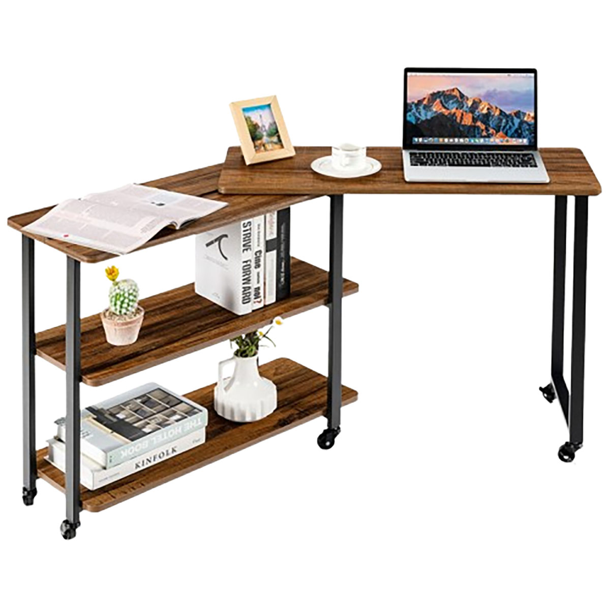 Patented 360-Degree Free-Rotating Sofa Side Table with Shelves - Patented End Table -Brown