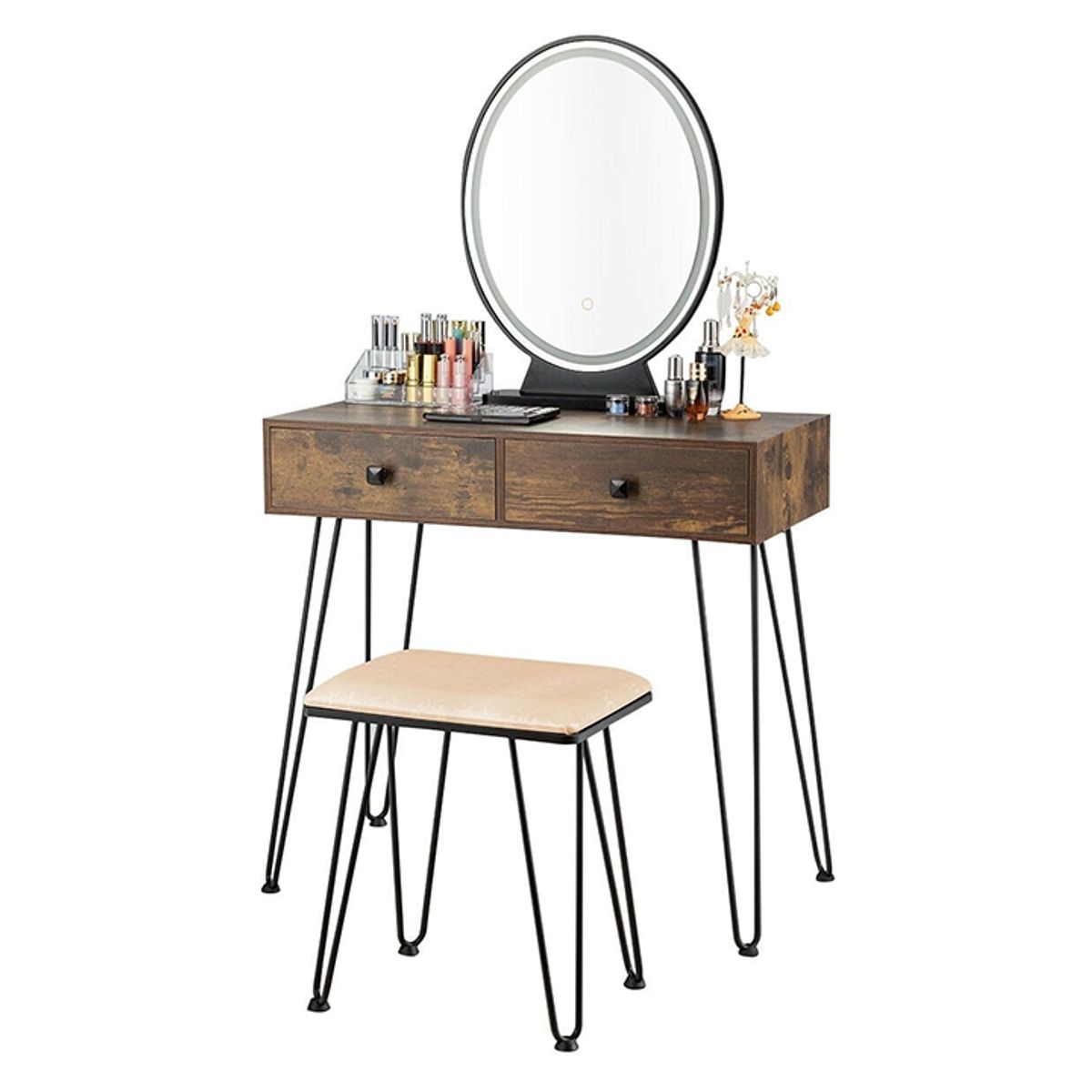 Vanity Table with Touch Switch 3-Color Lighting - Tan