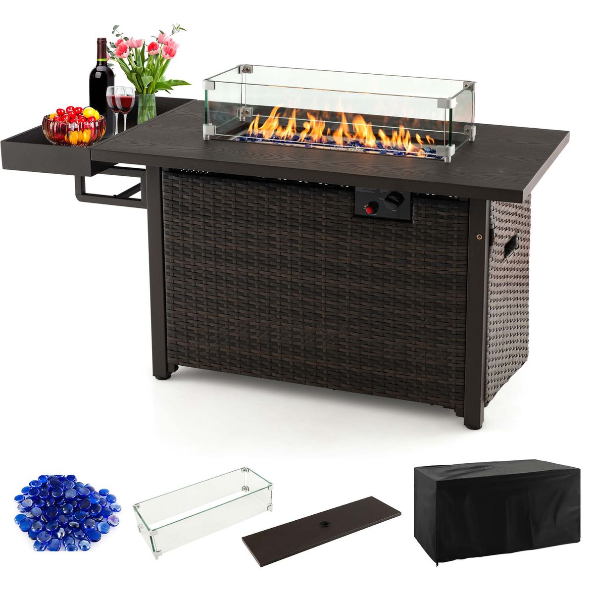 52-Inch Outdoor Gas Fire Pit Table with Cover - Fire Pit Table BN