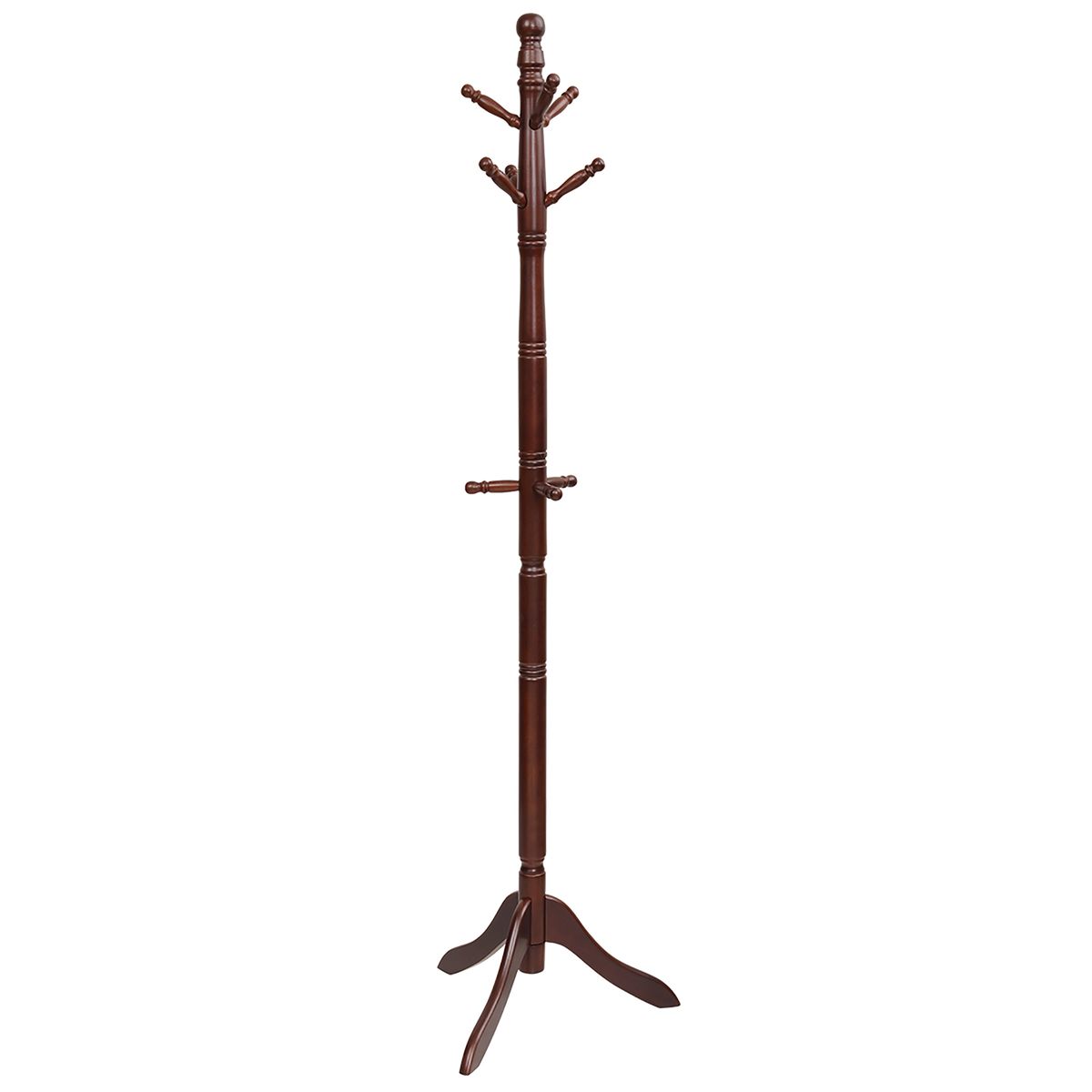Height-Adjustable Entryway Coat Stand with 9 Hooks - Coat Rack Walnut