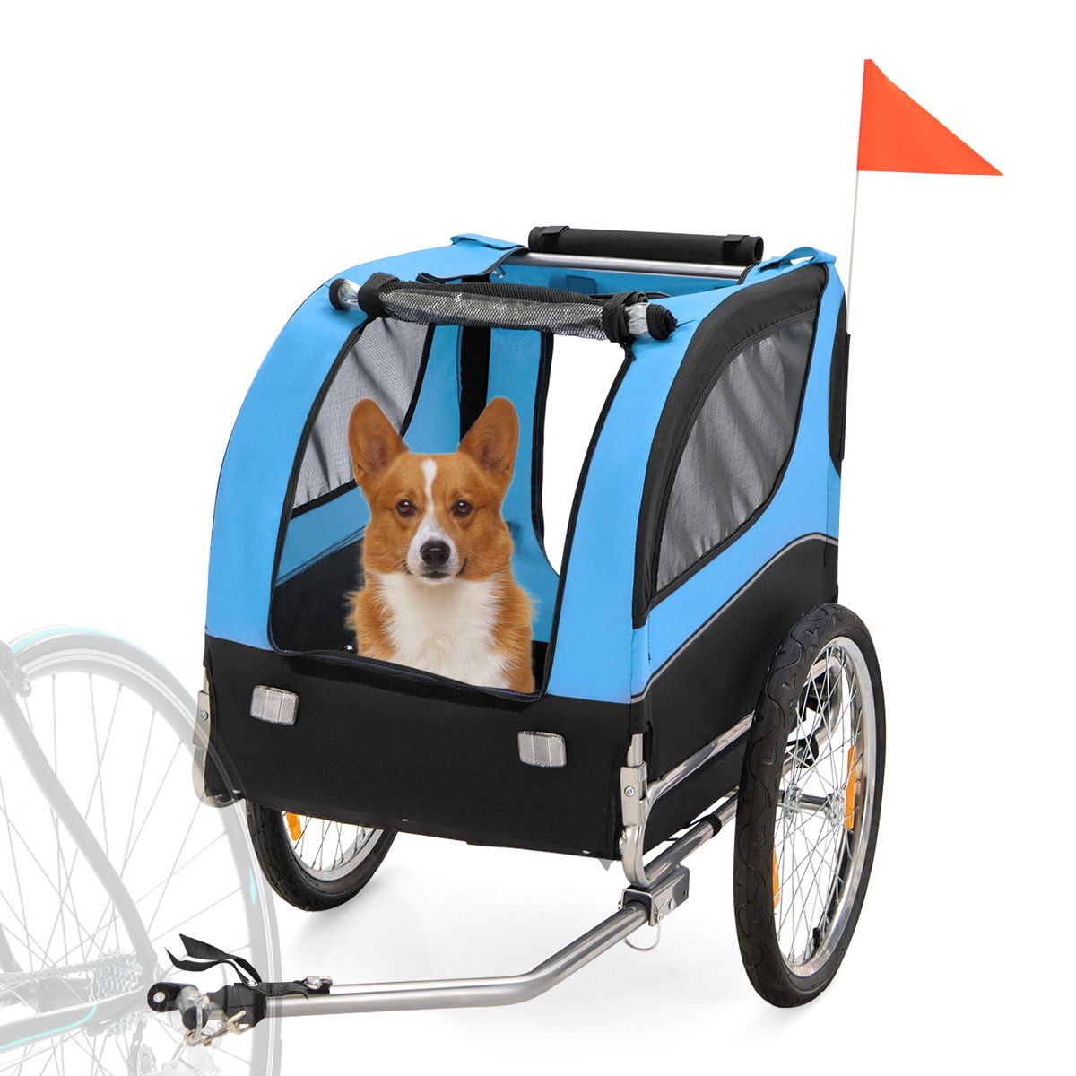 Foldable Dog Bike Trailer Pet Cart with 3 Entrances for Travel - Foldable Pet Cart -Blue