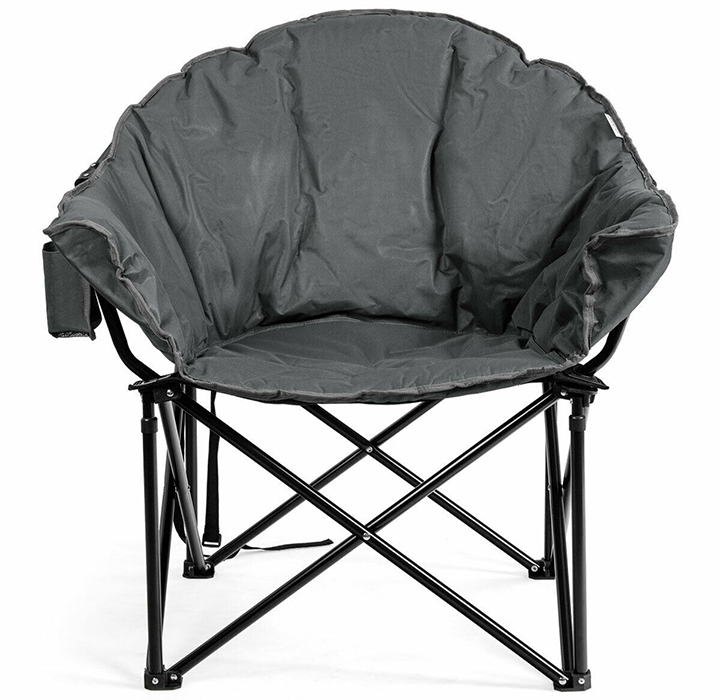 Folding Padded Moon Chair with Carry Bag - Grey