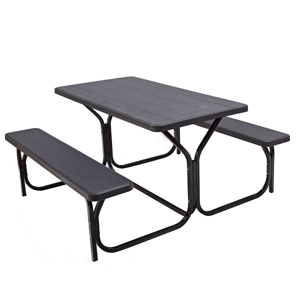 All-Weather Outdoor 54-Inch Picnic Table Bench Set with Metal Base - Gray