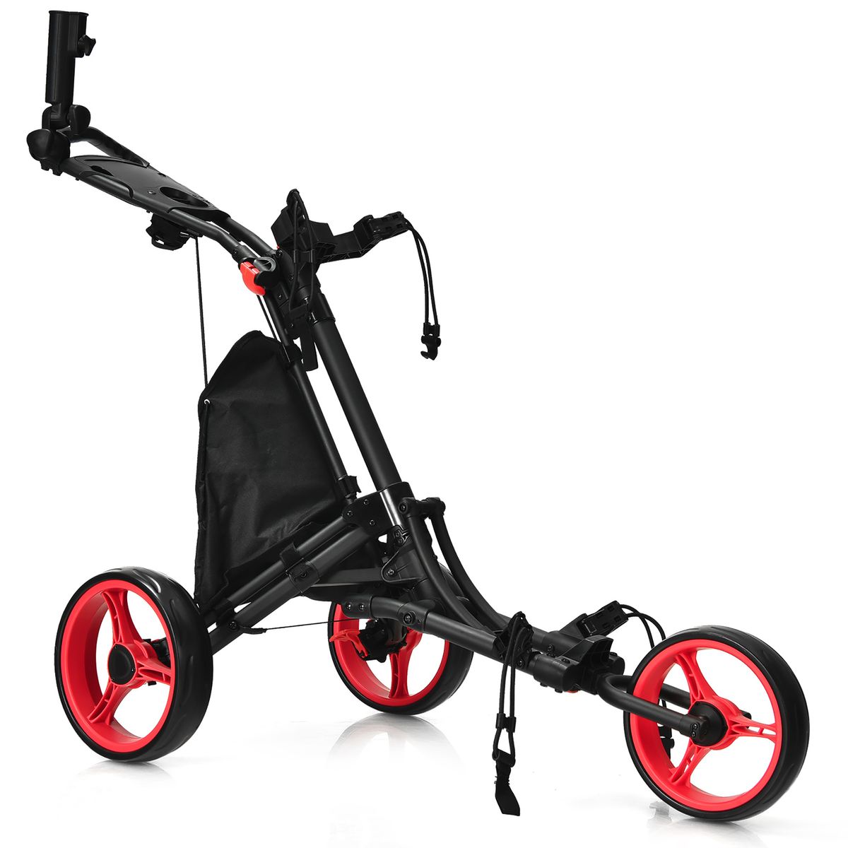 3-Wheel Golf Push Cart with Bag and Scoreboard - Red