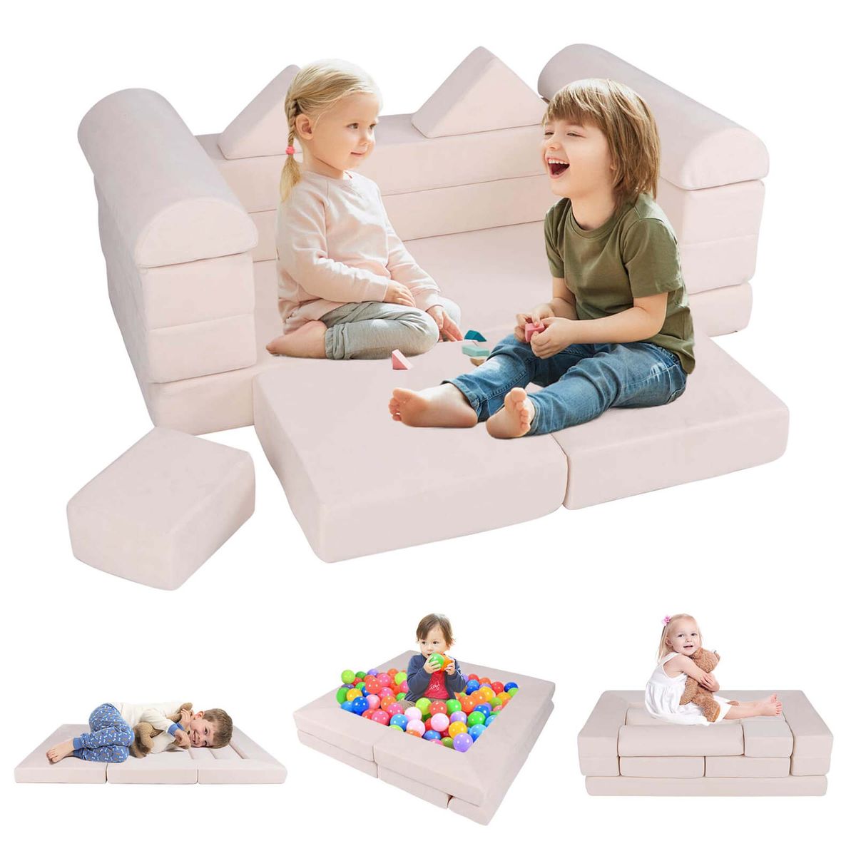 9-Piece Climb and Crawl Foam and Floor Playset - Play Set-Beige