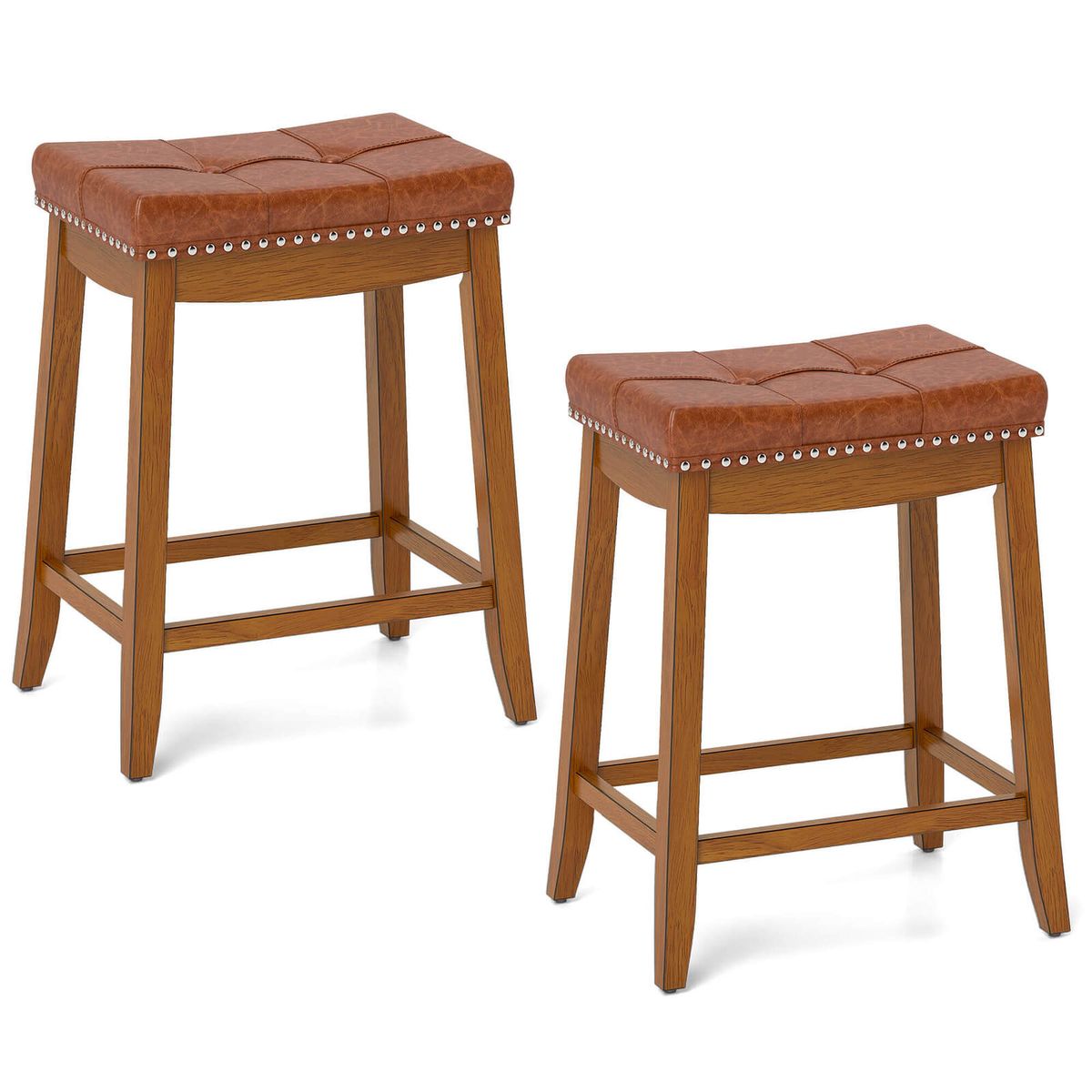 PU Leather Saddle Bar Stools (Set of 2 or 4) - 24" Bar Height Stools -2