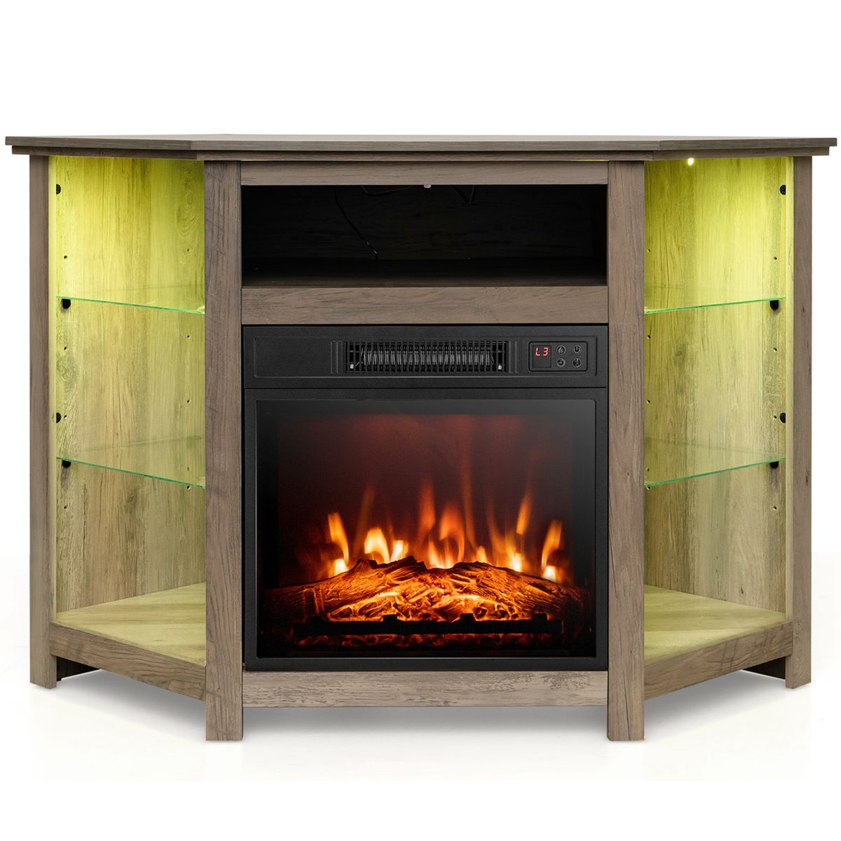 Fireplace Corner TV Stand with LED Lights & Smart APP Control for 50-Inch TVs - Fireplace TV Stand-Grey