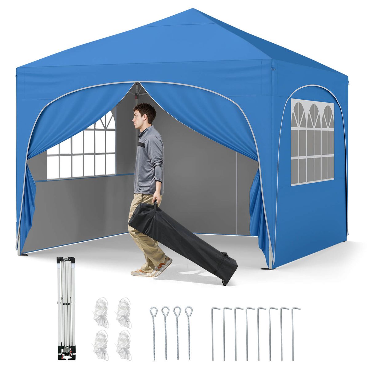 10 X 10 Foot Pop-up Outdoor Canopy Tent with Detachable Sidewalls - Canopy Tent -Blue