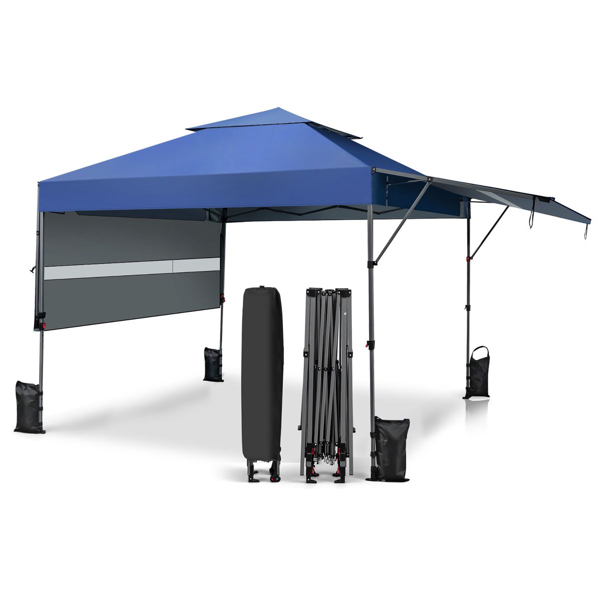 10' x 17.6' Outdoor Instant Pop-Up Canopy Tent with Dual Half Awnings - Pop-up Canopy Tent-Blue