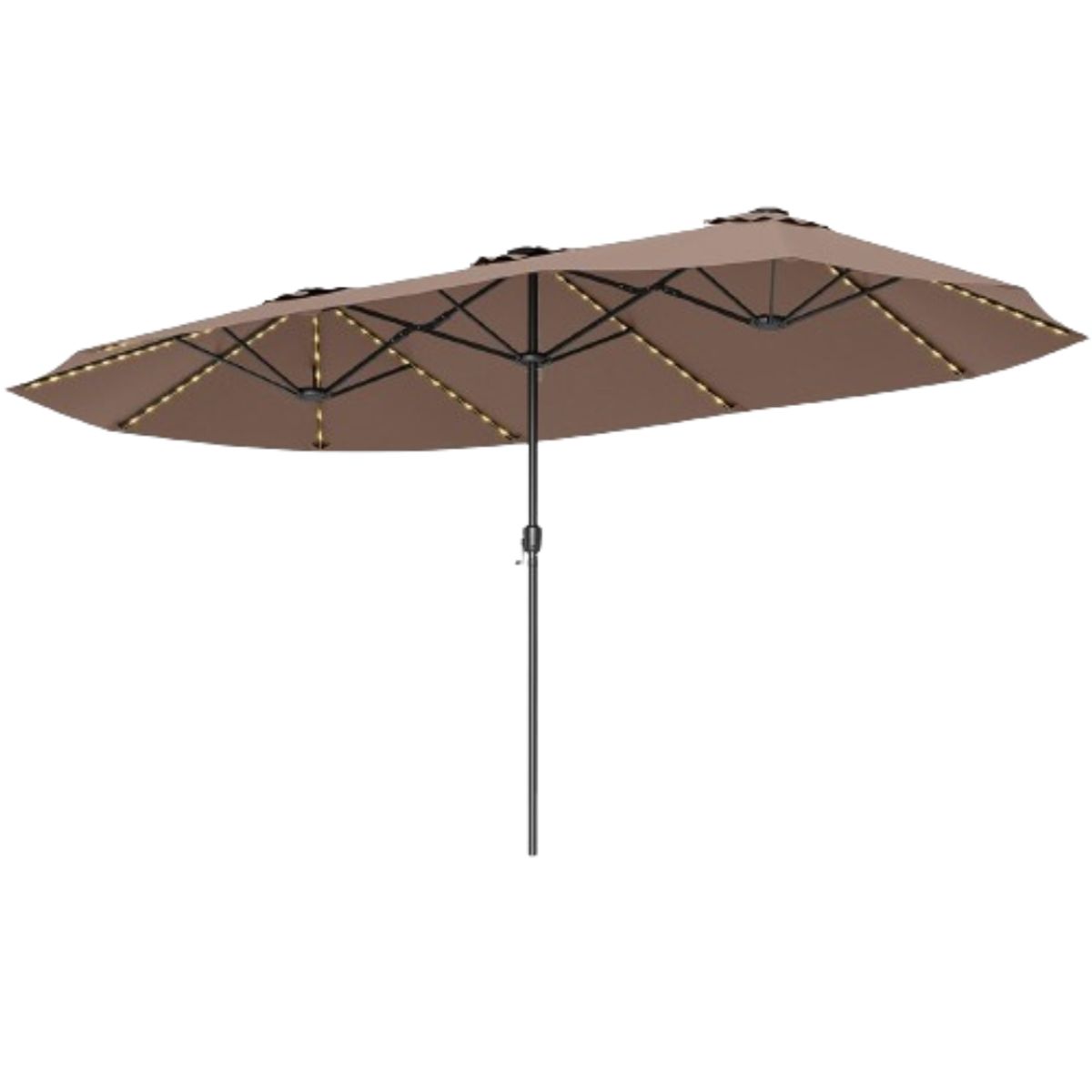 Extra-Large Patio Umbrella with LED Solar Lights - Patio Umbrella-Brown