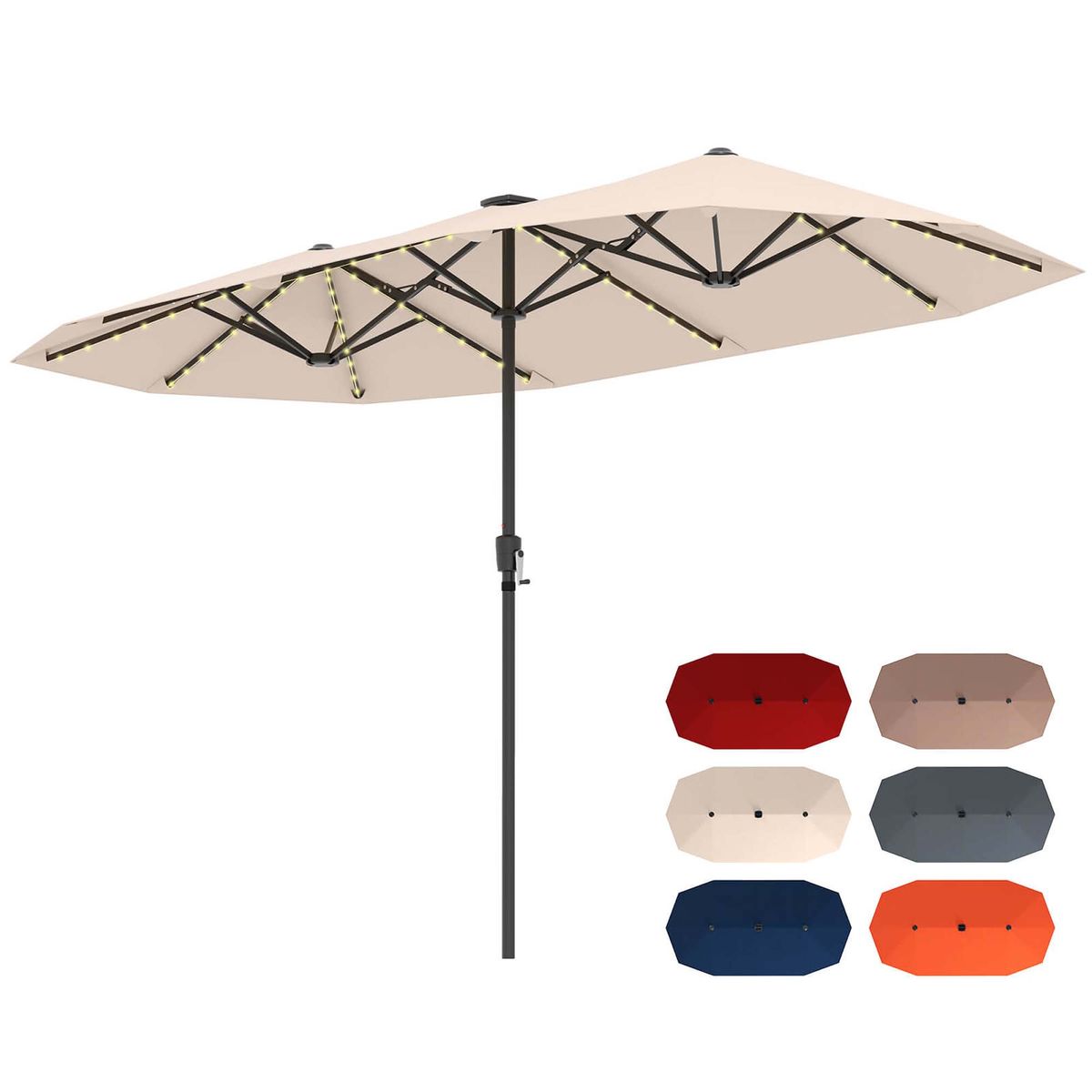 13-Foot Large Patio Umbrella with LED Solar Lights - Beige