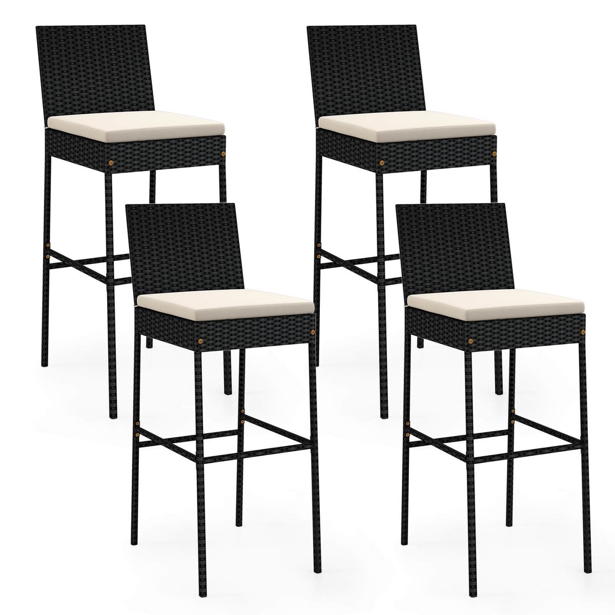 Patio Wicker Barstools Bar Height Chair with Cushions - Bar stools-4