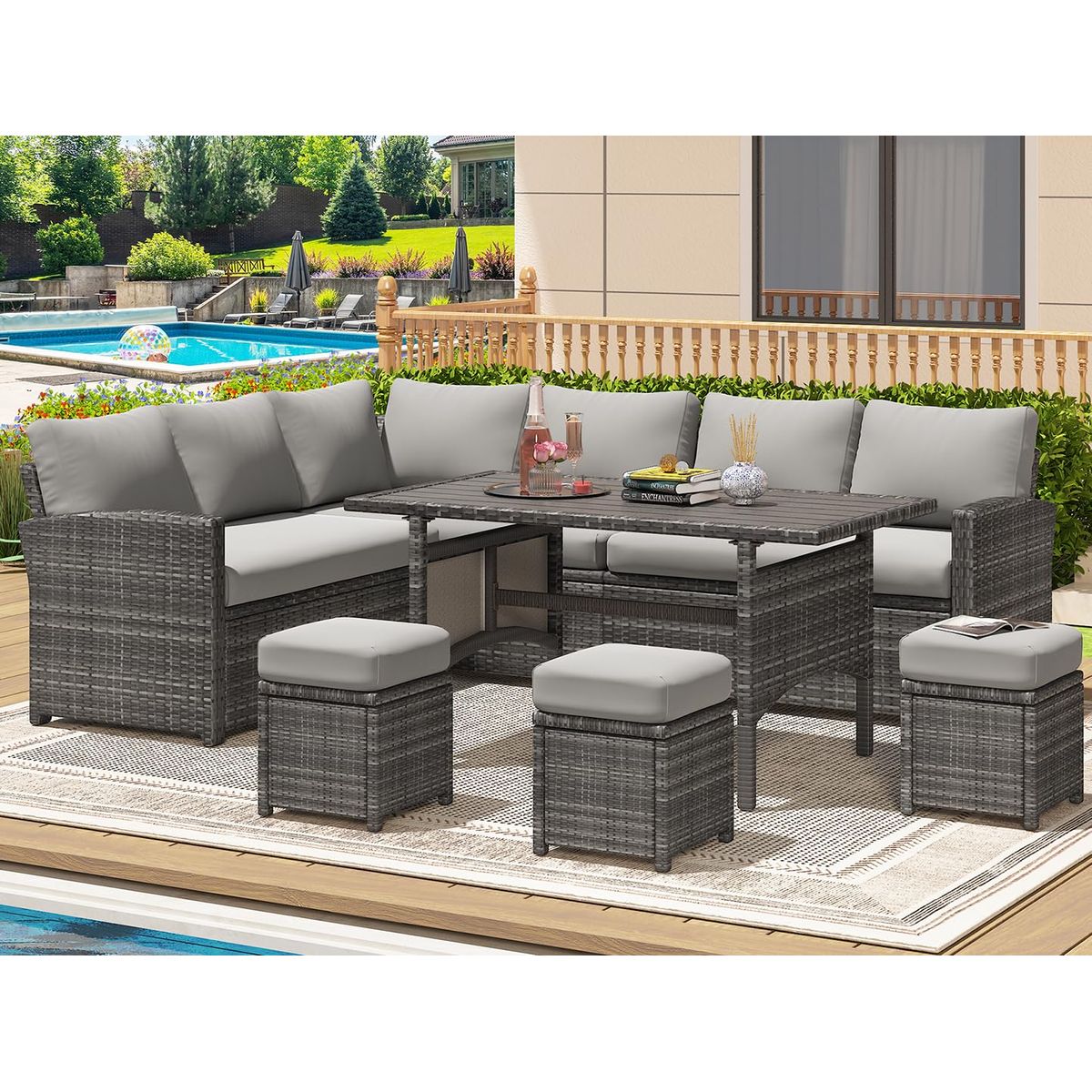 7-Piece Outdoor Sectional Sofa Set - Dark Grey