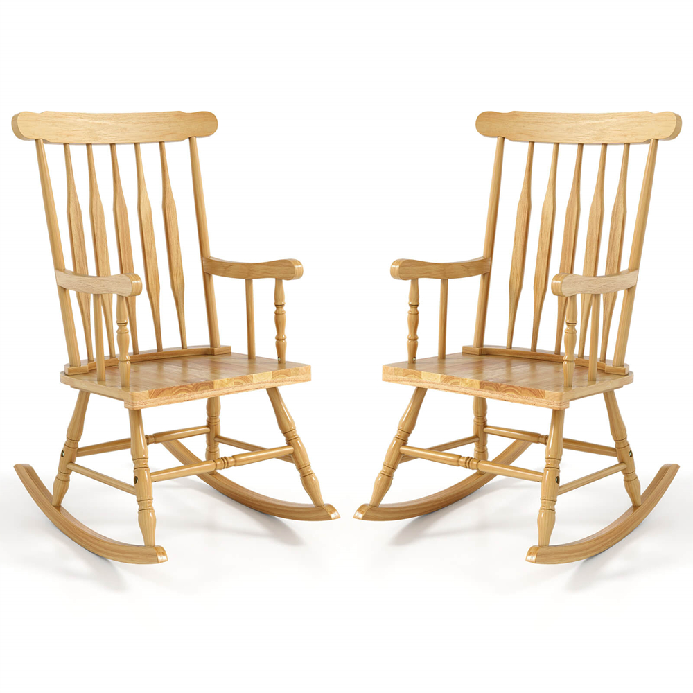 Glossy Finish Wooden Rocking Chairs (Set of 2) - Natural