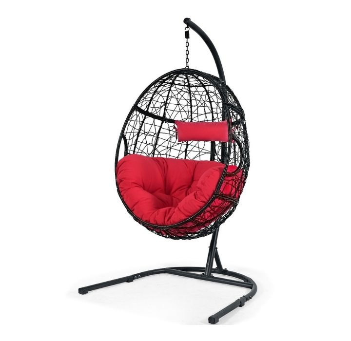Hanging Cushioned Egg Hammock Chair with Stand - Red Cushion