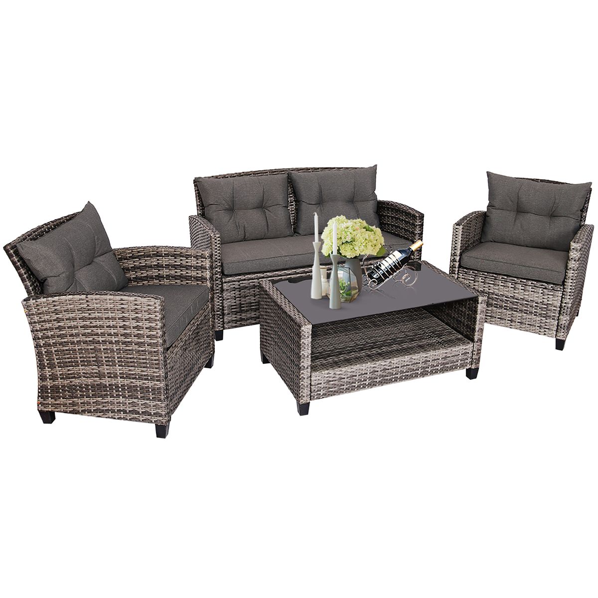 Patio Rattan Furniture Set with Coffee Table - Set-4
