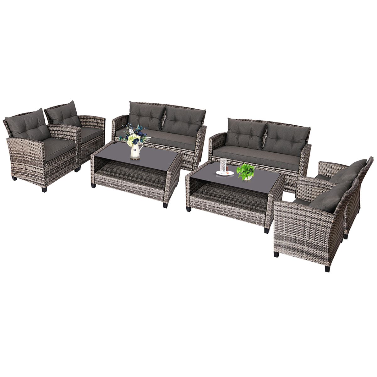 Patio Rattan Furniture Set with Coffee Table - Set-8