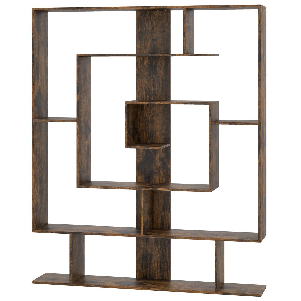 7-Tier Mid-Century Geometric Bookcase  - Brown