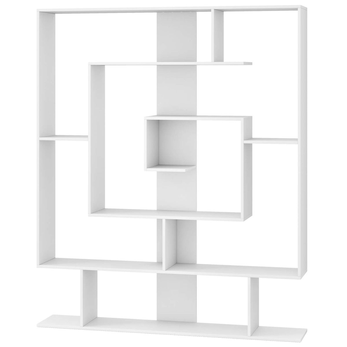 7-Tier Mid-Century Geometric Bookcase - White
