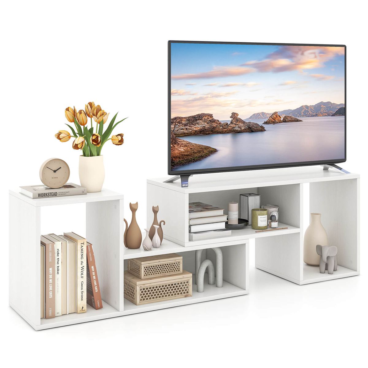 2-Piece Adjustable TV Stand with Storage Cubes - White