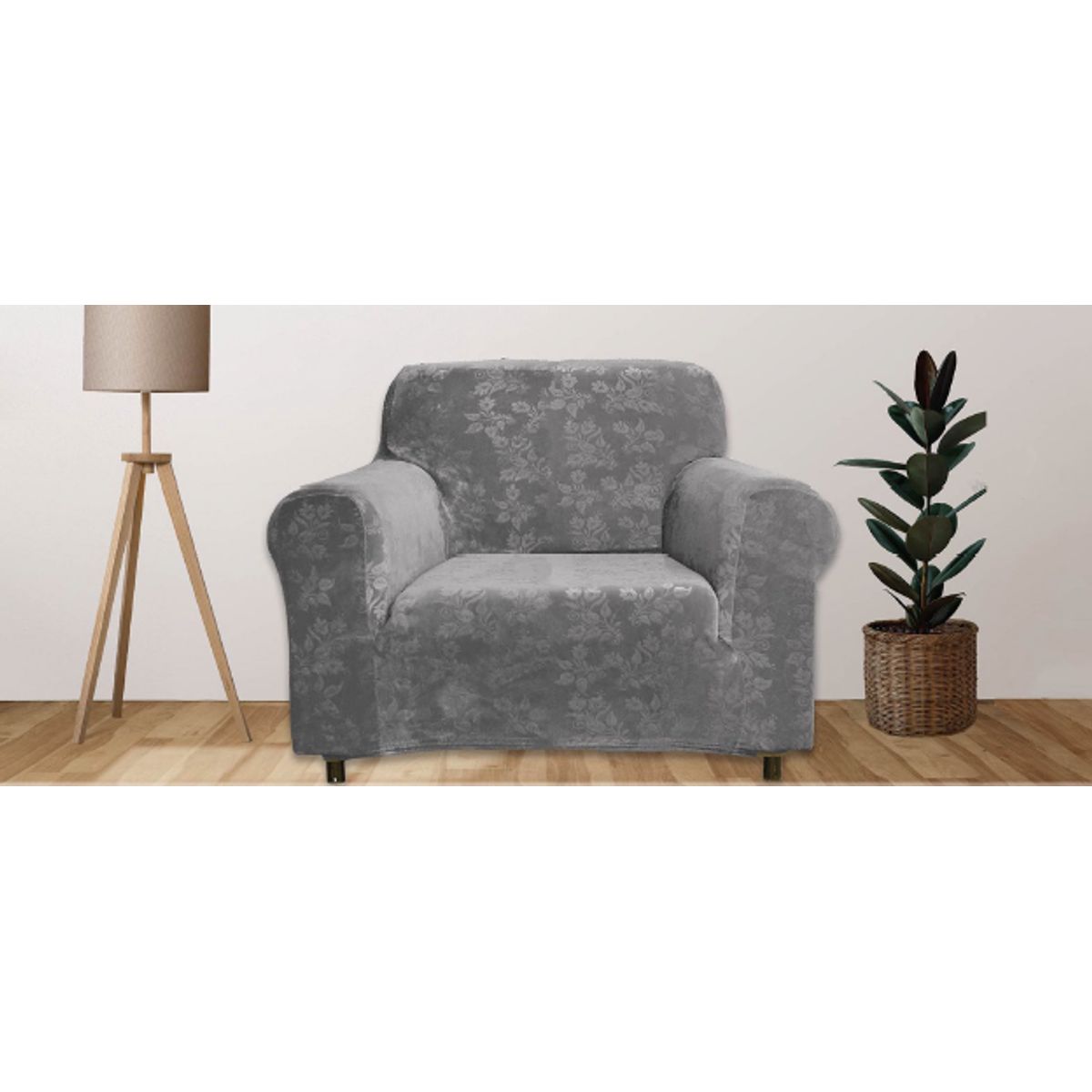 Rich Floral Pattern Velvet Stretch Slipcovers - Chair-Gray