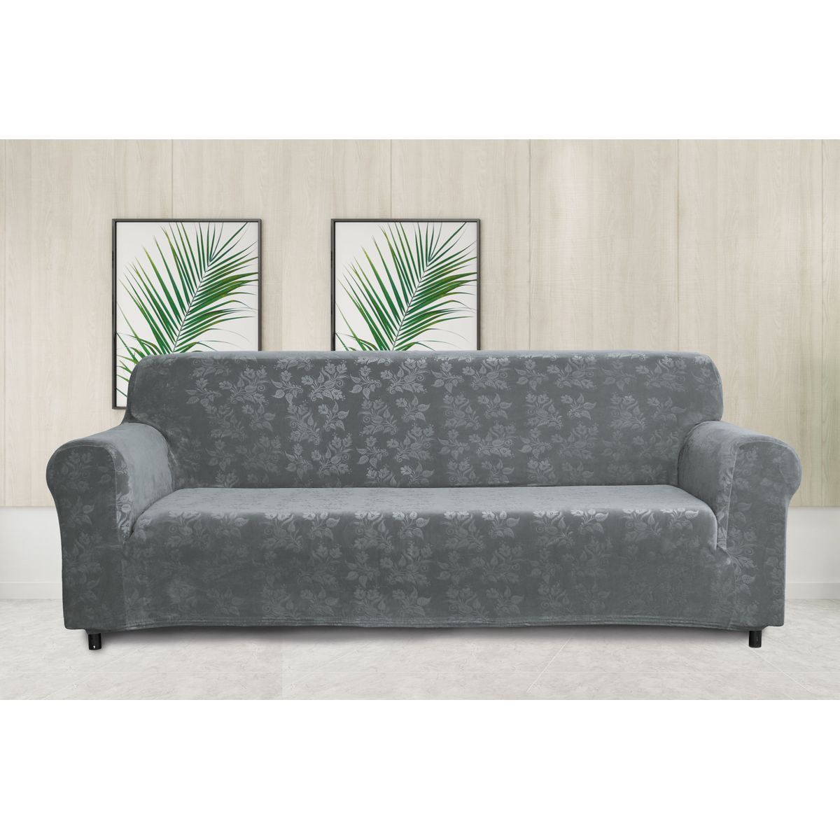Rich Floral Pattern Velvet Stretch Slipcovers - Sofa-Gray